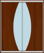 Двери-купе в две створки со стеклянным дугообразным рисунком